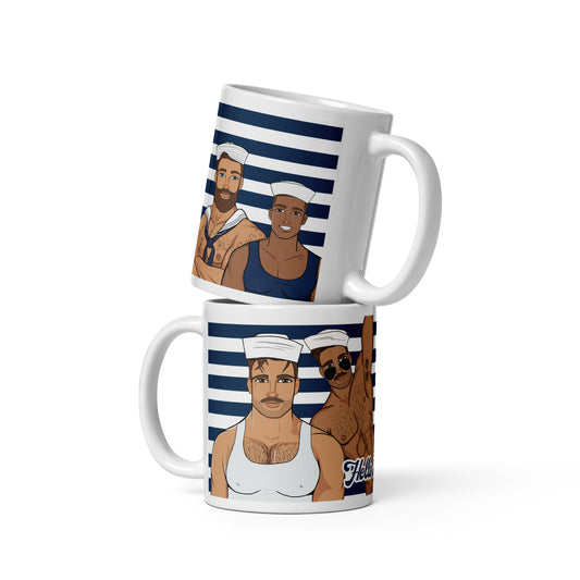 Hello Sailor White glossy mug