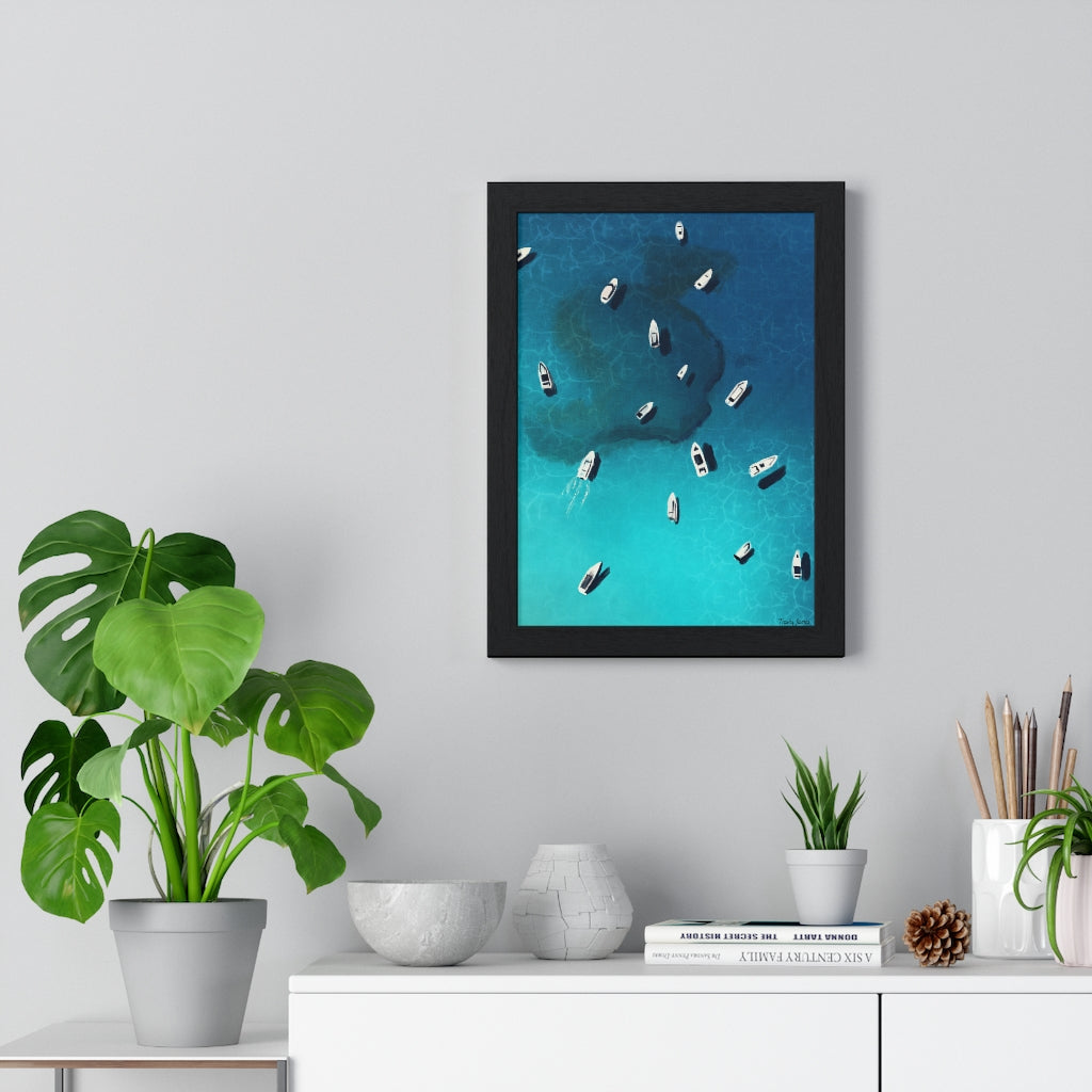 "Boats off the coast" Premium Framed Vertical Print