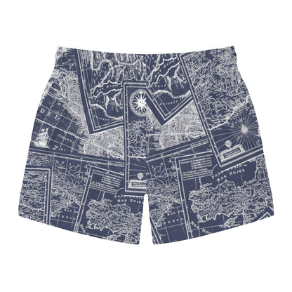 TJDRAW Nautical Map Swim Trunks