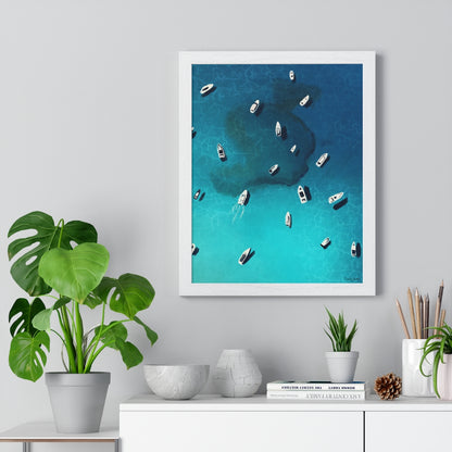 "Boats off the coast" Premium Framed Vertical Print