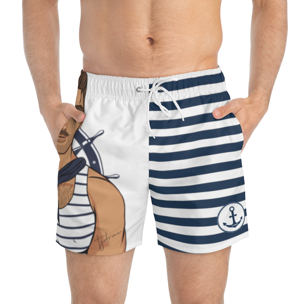 TJDRAW Nautical Sailor Swim Trunks