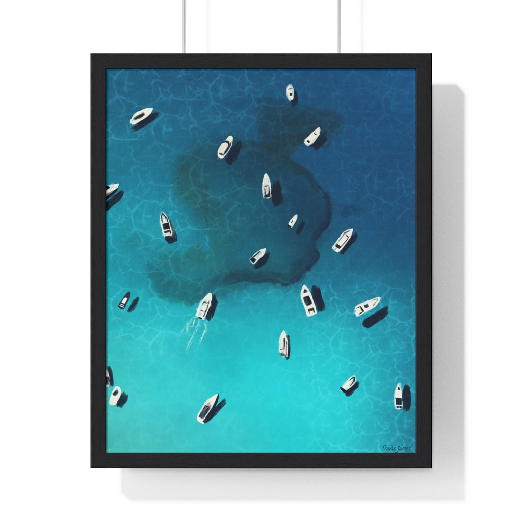 "Boats off the coast" Premium Framed Vertical Print