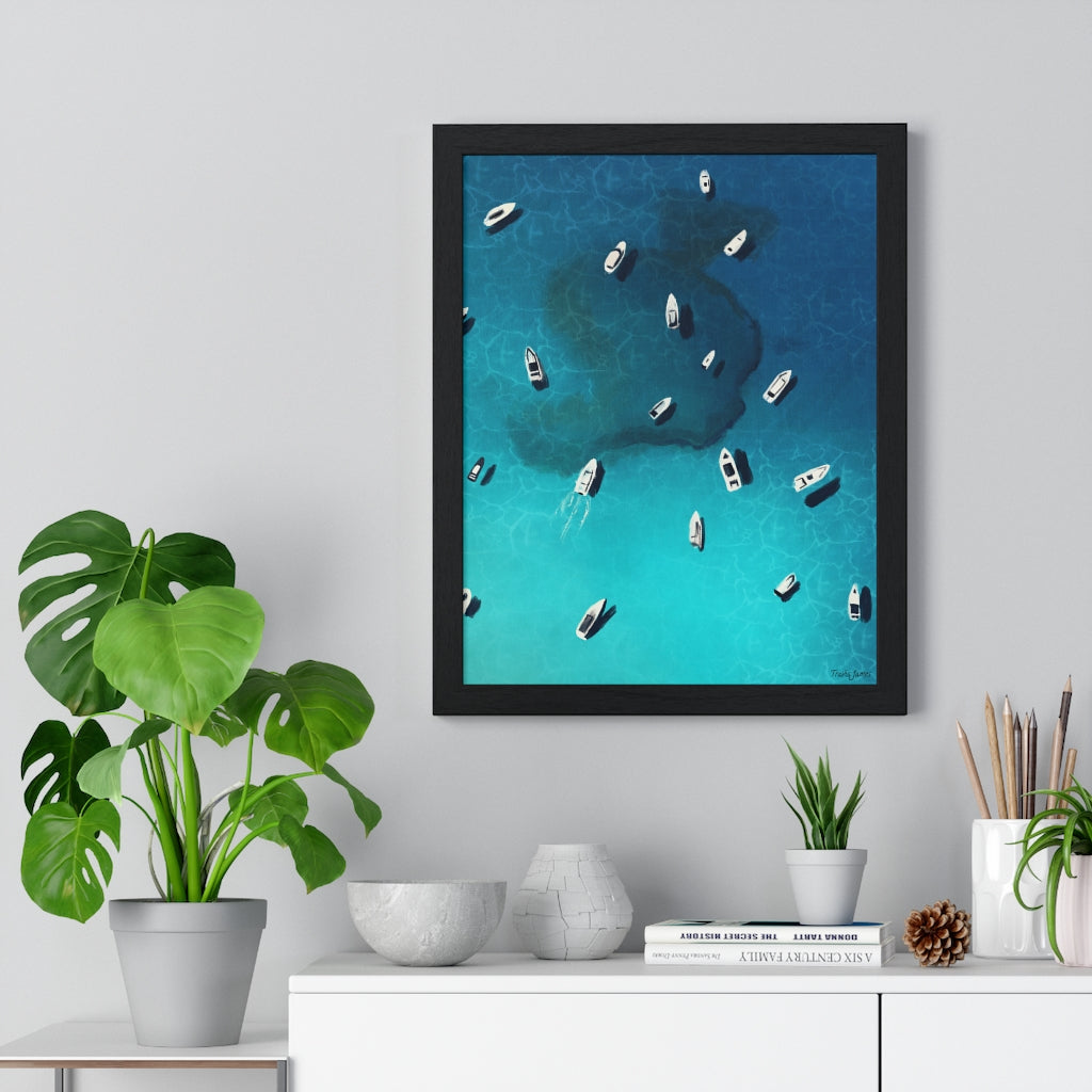"Boats off the coast" Premium Framed Vertical Print