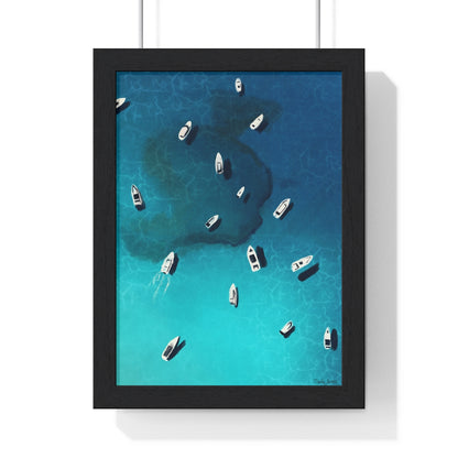 "Boats off the coast" Premium Framed Vertical Print