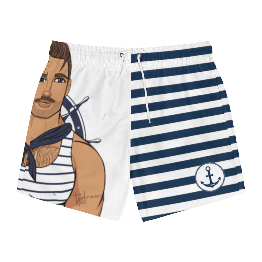 TJDRAW Nautical Sailor Swim Trunks