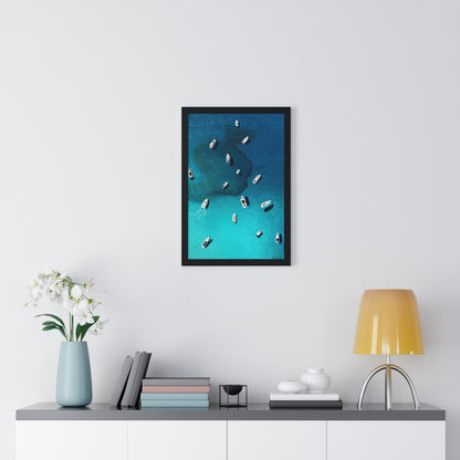 "Boats off the coast" Premium Framed Vertical Print