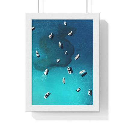 "Boats off the coast" Premium Framed Vertical Print