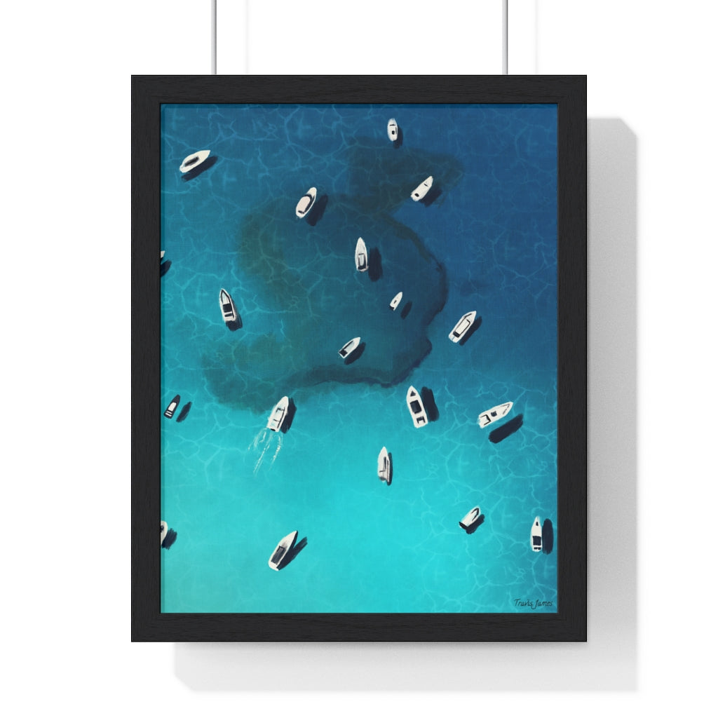 "Boats off the coast" Premium Framed Vertical Print