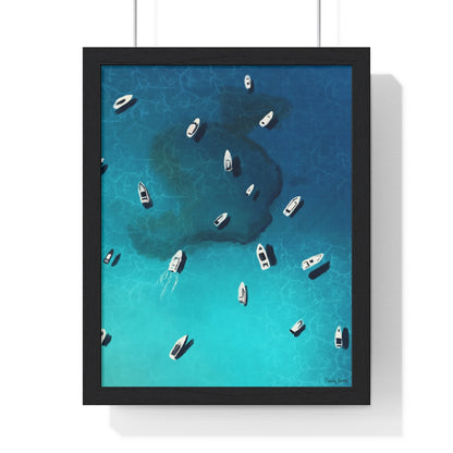 "Boats off the coast" Premium Framed Vertical Print