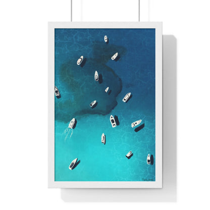 "Boats off the coast" Premium Framed Vertical Print