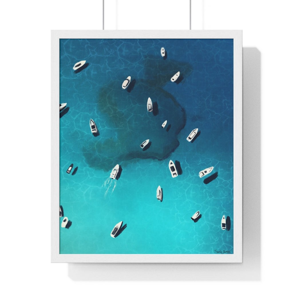 "Boats off the coast" Premium Framed Vertical Print