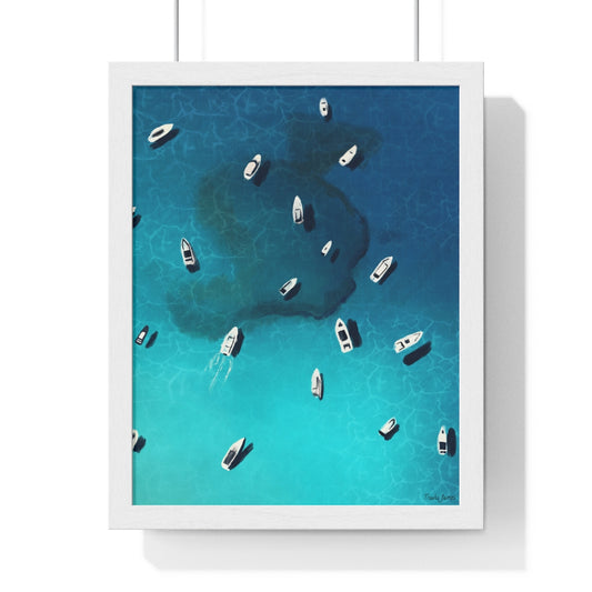 "Boats off the coast" Premium Framed Vertical Print