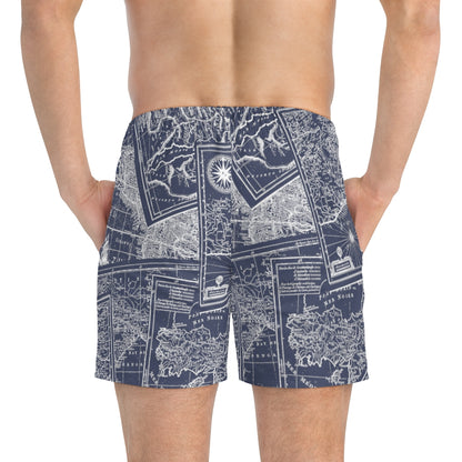 TJDRAW Nautical Map Swim Trunks